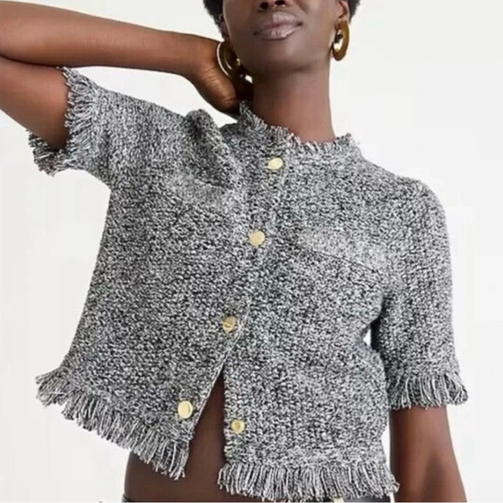 J. Crew Gray Fringe Cardigan